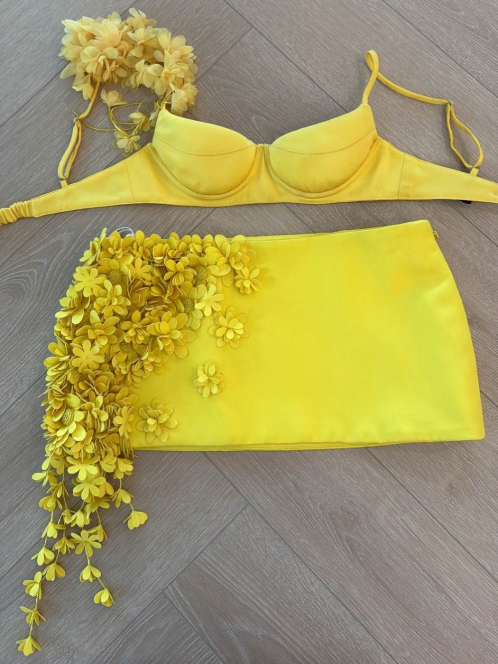 Yellow Floral Appliqué Mini Skirt - Women